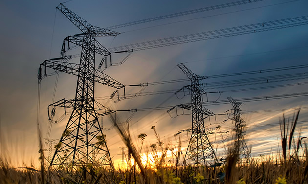 Picture of hydro towers at sunset.