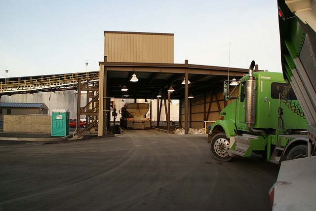 One truck is being loaded, and one is waiting to get loaded at the Richmond terminal.