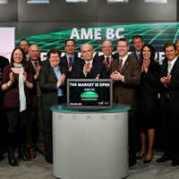 Bill Bennett, Minister of Energy and Mines opens the Toronto Stock Exchange